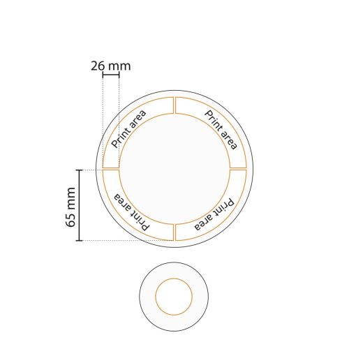 Technische werktekening van het drukgebied op het White Delight steakbord 30 cm met logopositie. Technische werktekening van het drukgebied op het White Delight steakbord 30 cm met logopositie.