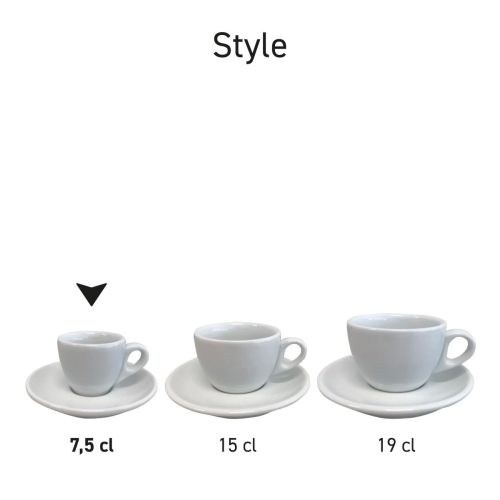 Seriebeeld van meerdere Style Espresso porseleinen sets naast elkaar geplaatst. Seriebeeld van meerdere Style Espresso porseleinen sets naast elkaar geplaatst.