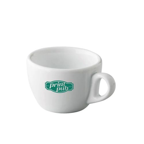 Eénkleurig PrintPub-logo op de voorzijde van porseleinen koffiekop 15 cl. Eénkleurig PrintPub-logo op de voorzijde van porseleinen koffiekop 15 cl.