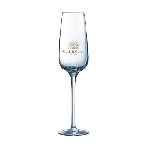 Sublym champagneglas 21 cl. met full-colour logo-opdruk van CorkColor op de voorzijde van het glas. Sublym champagneglas 21 cl. met full-colour logo-opdruk van CorkColor op de voorzijde van het glas.