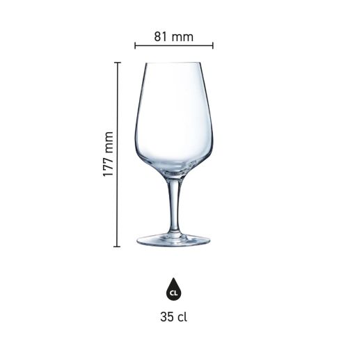 Infographic met maatvoering van het Sublym Multi Use glas 35 cl. inclusief hoogte en diameter. Infographic met maatvoering van het Sublym Multi Use glas 35 cl. inclusief hoogte en diameter.