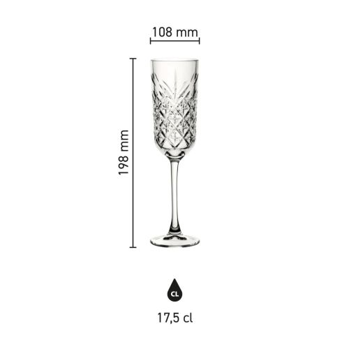 Infographic met productafmetingen van de Timeless champagneflute 17,5 cl. inclusief hoogte en diameter. Infographic met productafmetingen van de Timeless champagneflute 17,5 cl. inclusief hoogte en diameter.