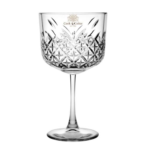 Meerkleurig CorkColor-logo op voorzijde van het glazen gin-tonic glas 55 cl.