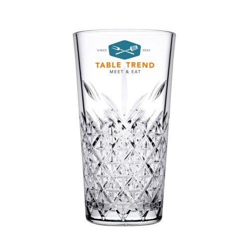 Timeless Longdrink stapelglas 34,5 cl. bedrukt met meerkleurig TableTrend-logo op het bovenvlak. Timeless Longdrink stapelglas 34,5 cl. bedrukt met meerkleurig TableTrend-logo op het bovenvlak.