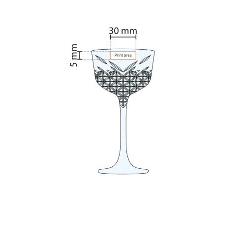 Technische werktekening van het drukgebied op het Timeless Nick & Nora Glas 16 cl. glas. Technische werktekening van het drukgebied op het Timeless Nick & Nora Glas 16 cl. glas.