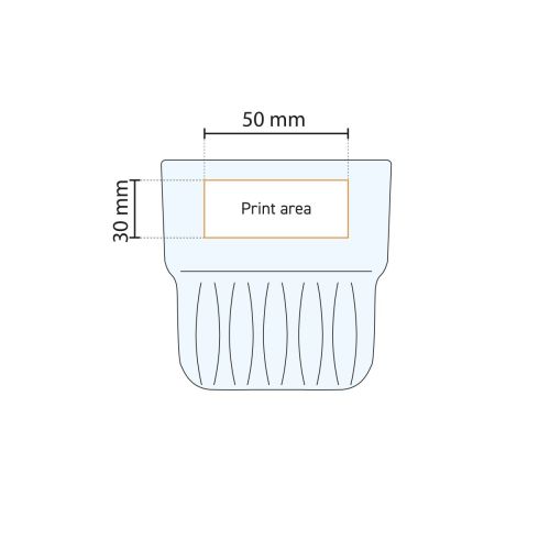 Technische werktekening toont drukgebied voor bedrukking op Onis tumblerglas 23 cl. Technische werktekening toont drukgebied voor bedrukking op Onis tumblerglas 23 cl.
