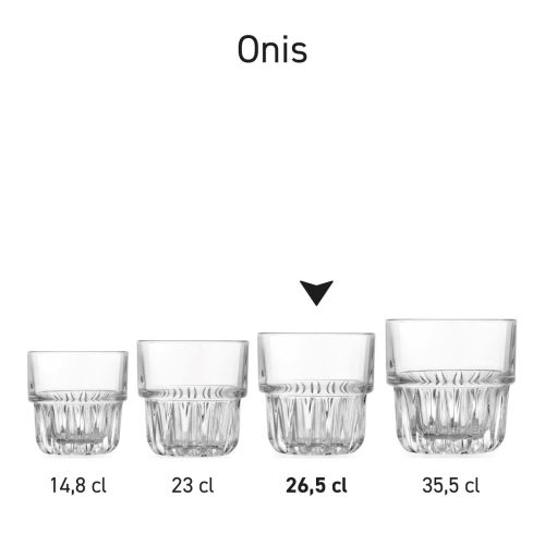 Seriebeeld van meerdere Onis glazen 26,5 cl. opgesteld als productlijn.