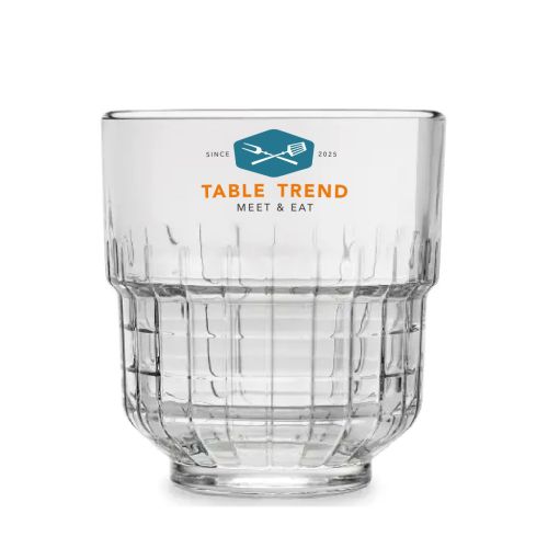 Tumbler Onis glas 35 cl. met meerkleurig TableTrend-logo op de voorzijde van het transparante glas gedrukt. Tumbler Onis glas 35 cl. met meerkleurig TableTrend-logo op de voorzijde van het transparante glas gedrukt.