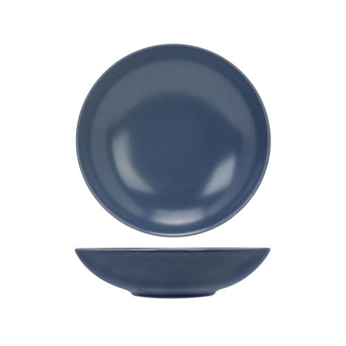 Recht vooraanzicht van het Venus bord diep 21 cm van blauw aardewerk met ronde vorm en matte afwerking. Recht vooraanzicht van het Venus bord diep 21 cm van blauw aardewerk met ronde vorm en matte afwerking.