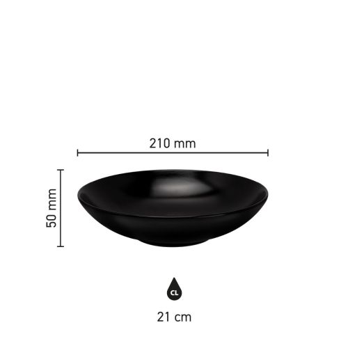 Infographic toont diameter, diepte en randhoogte van het Venus bord 21 cm van aardewerk. Infographic toont diameter, diepte en randhoogte van het Venus bord 21 cm van aardewerk.