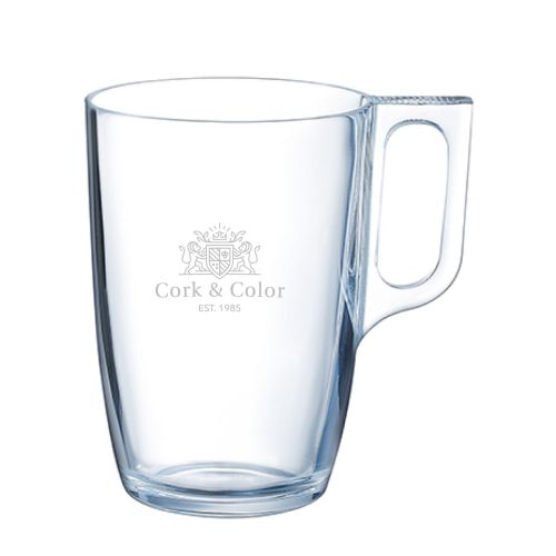 Gravure van het CorkColor-logo op voorzijde van helder Voluto glas 40 cl. Gravure van het CorkColor-logo op voorzijde van helder Voluto glas 40 cl.