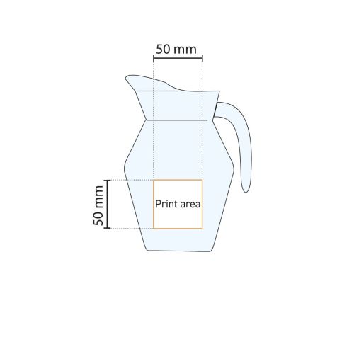 Schema met exacte druklocatie op Broc Arc 0,5 liter glazen waterkan voor bedrukking of gravure. Schema met exacte druklocatie op Broc Arc 0,5 liter glazen waterkan voor bedrukking of gravure.