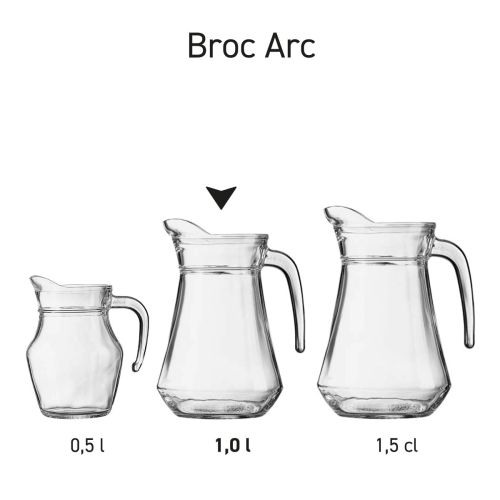 Serie waterkannen Broc Arc 1,0 liter waterkannen in glazen uitvoering gepresenteerd als productserie. Serie waterkannen Broc Arc 1,0 liter waterkannen in glazen uitvoering gepresenteerd als productserie.
