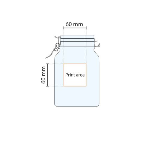 Schematische weergave van het drukgebied op de ronde Weckpot Fido 5 liter met exacte logopositie. Schematische weergave van het drukgebied op de ronde Weckpot Fido 5 liter met exacte logopositie.