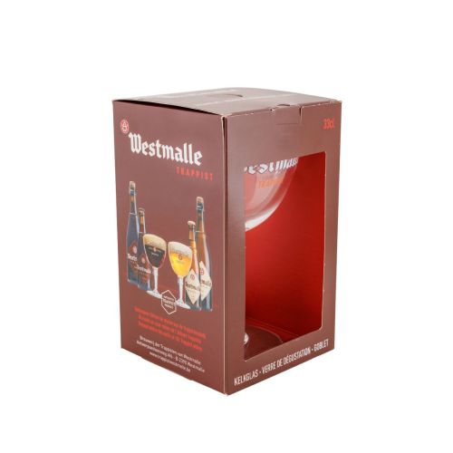 Westmalle bierglas van 33 cl. in helder glas met bijbehorende verpakking, geschikt als drinkglas voor speciaalbier en cadeau.