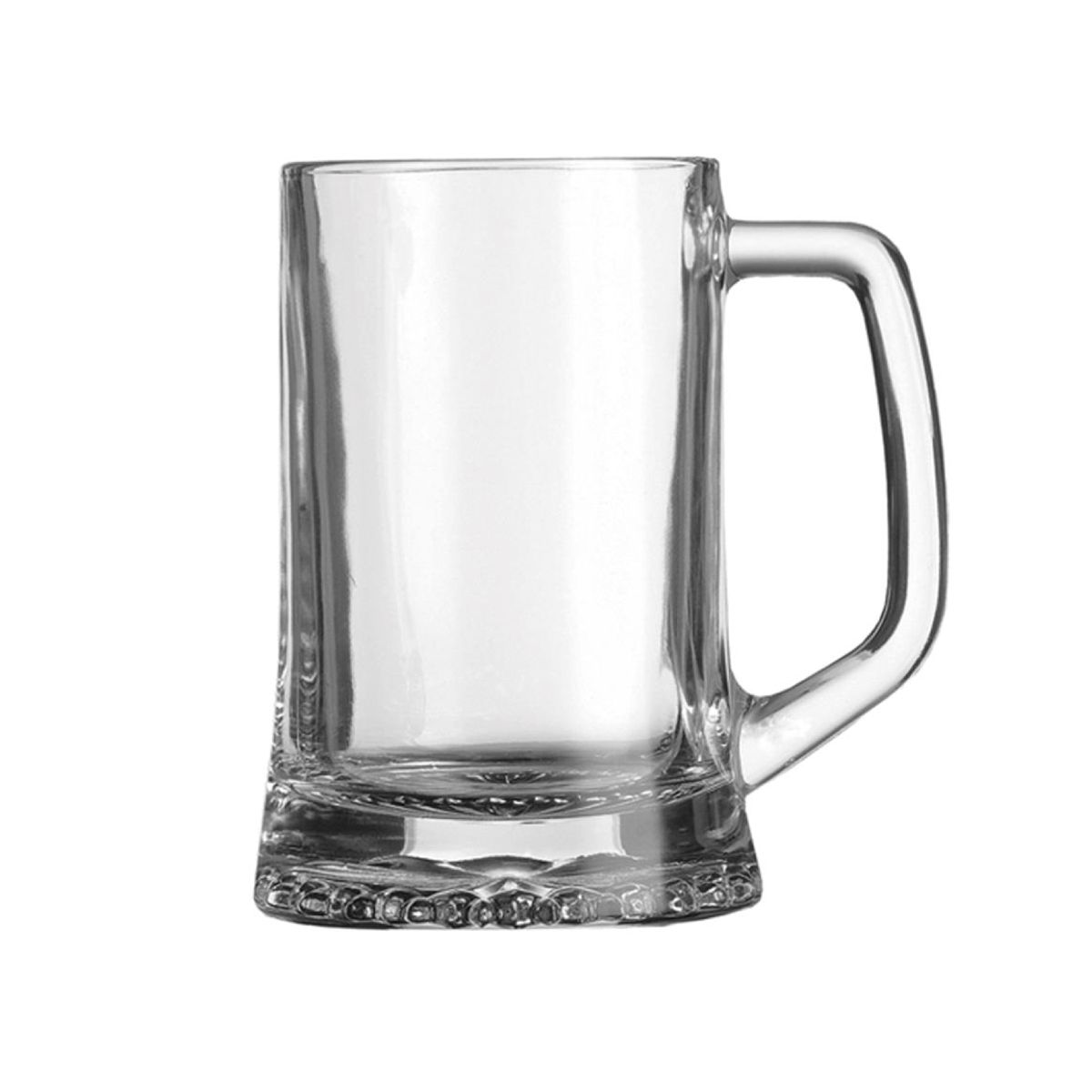 Vooraanzicht van transparante Bierpul Maxim 68 cl. glas met stevig handvat en rechte cilindervorm. Vooraanzicht van transparante Bierpul Maxim 68 cl. glas met stevig handvat en rechte cilindervorm.