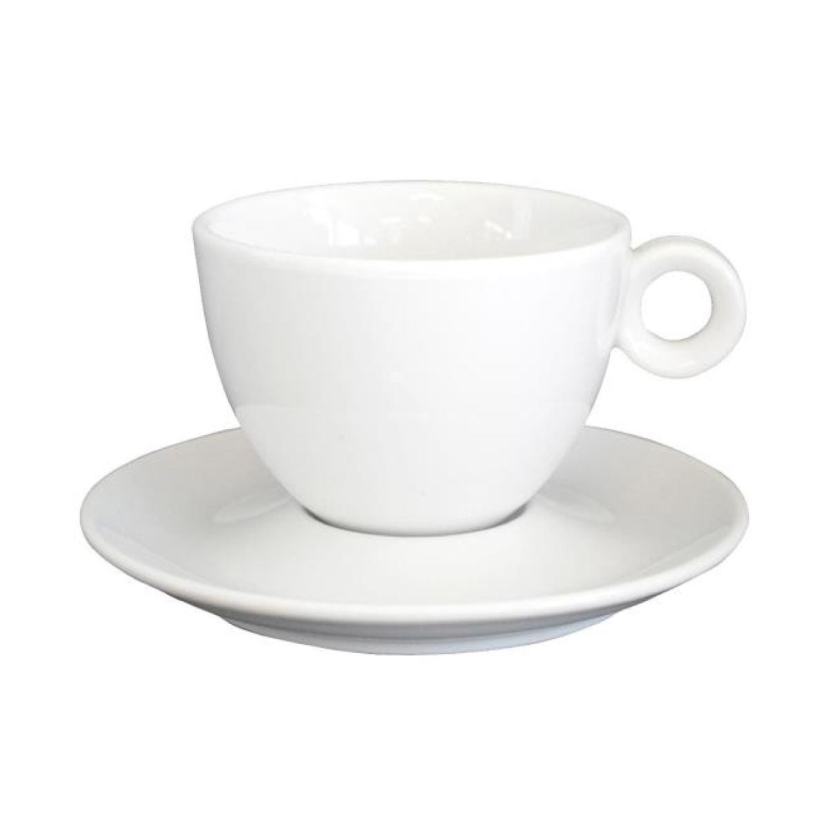 Vooraanzicht van Bola cappuccino wit 20 cl. set van porselein, met afgeronde vorm.