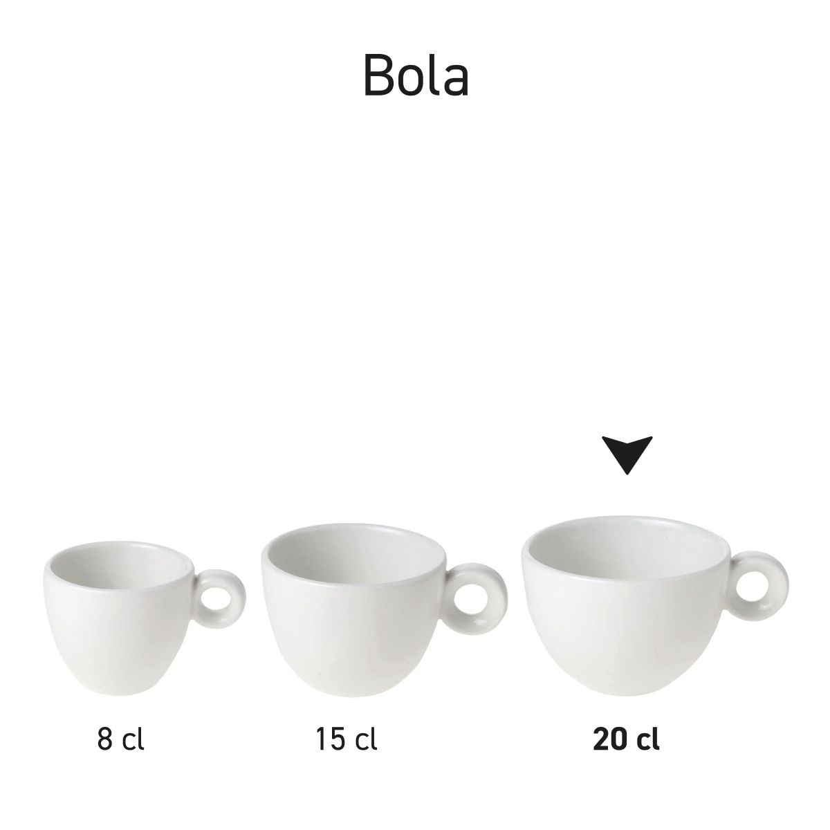 Set Bola koppen van porselein naast elkaar gepresenteerd als onderdeel van productserie.