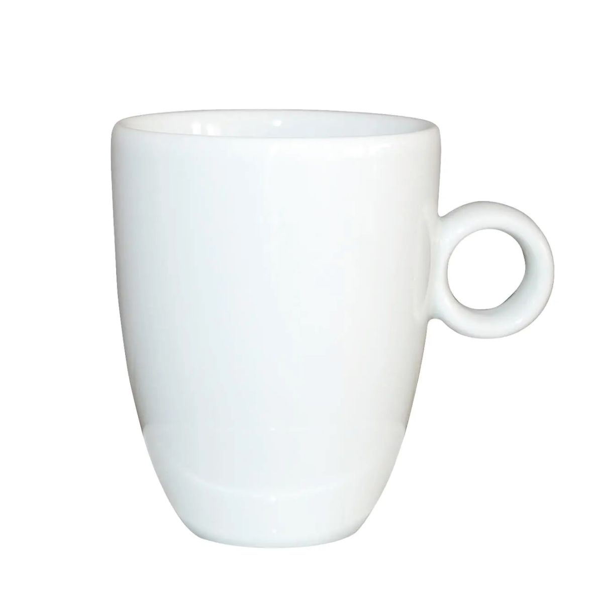 Vooraanzicht van hoge Bola Cappuccino kop wit 25 cl. van porselein met glad oppervlak en brede opening.