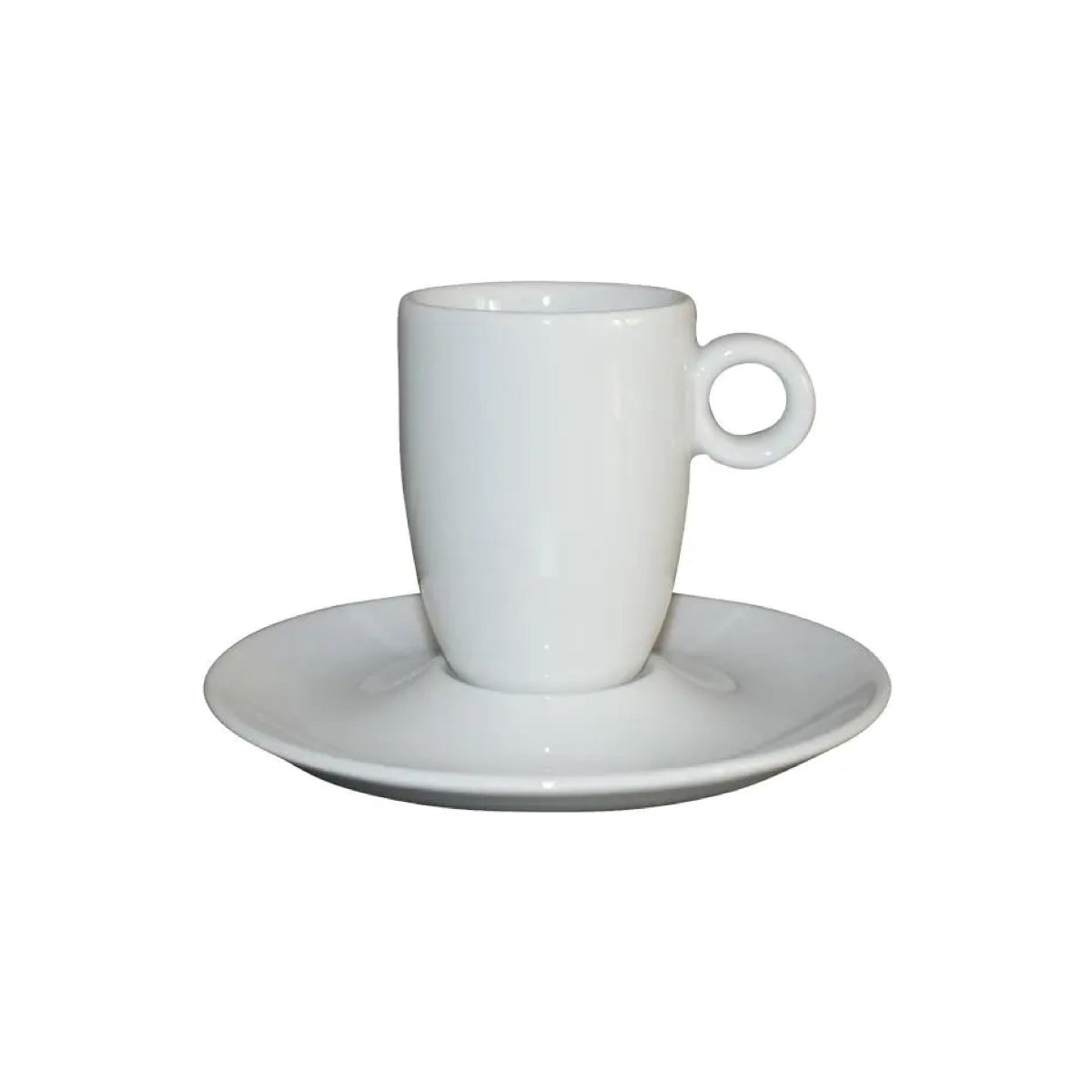 Frontale weergave van het Bola espresso 9 cl. set porselein in hoog wit ontwerp. Frontale weergave van het Bola espresso 9 cl. set porselein in hoog wit ontwerp.