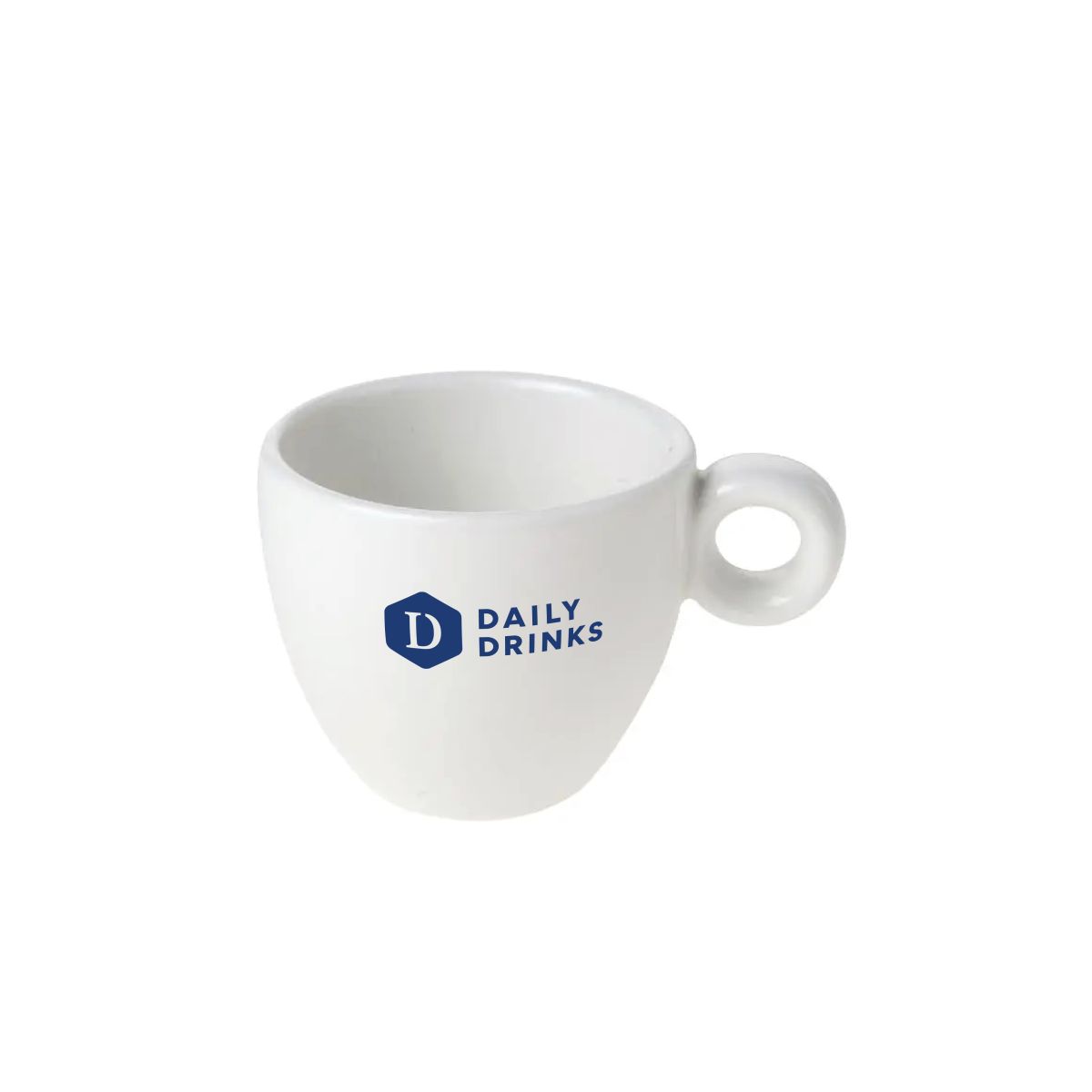 Porseleinen Bola espresso kop 8 cl met blauw Dailydrinks-logo in één kleur zichtbaar op de voorzijde.