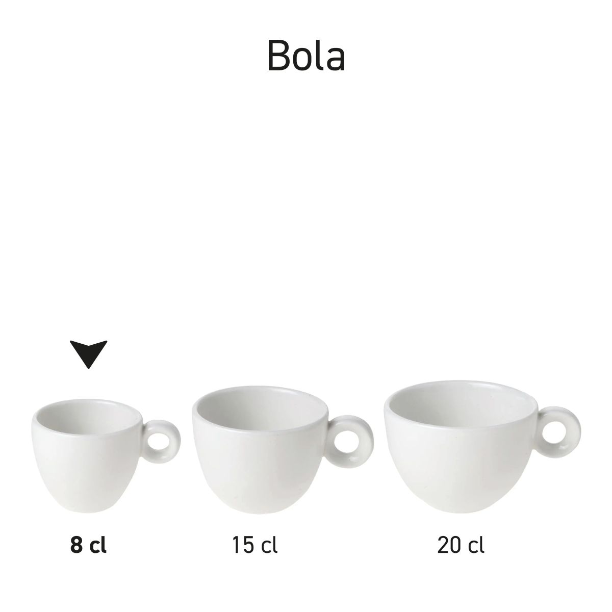 Overzichtsbeeld van Bola espresso kopjes in porselein, getoond als productserie in verschillende hoeken.