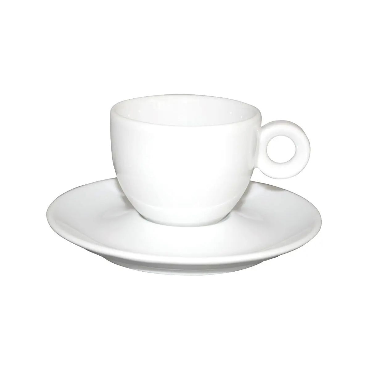Vooraanzicht van Bola koffie wit 15 cl. set, met bolle vorm en glad oppervlak. Vooraanzicht van Bola koffie wit 15 cl. set, met bolle vorm en glad oppervlak.