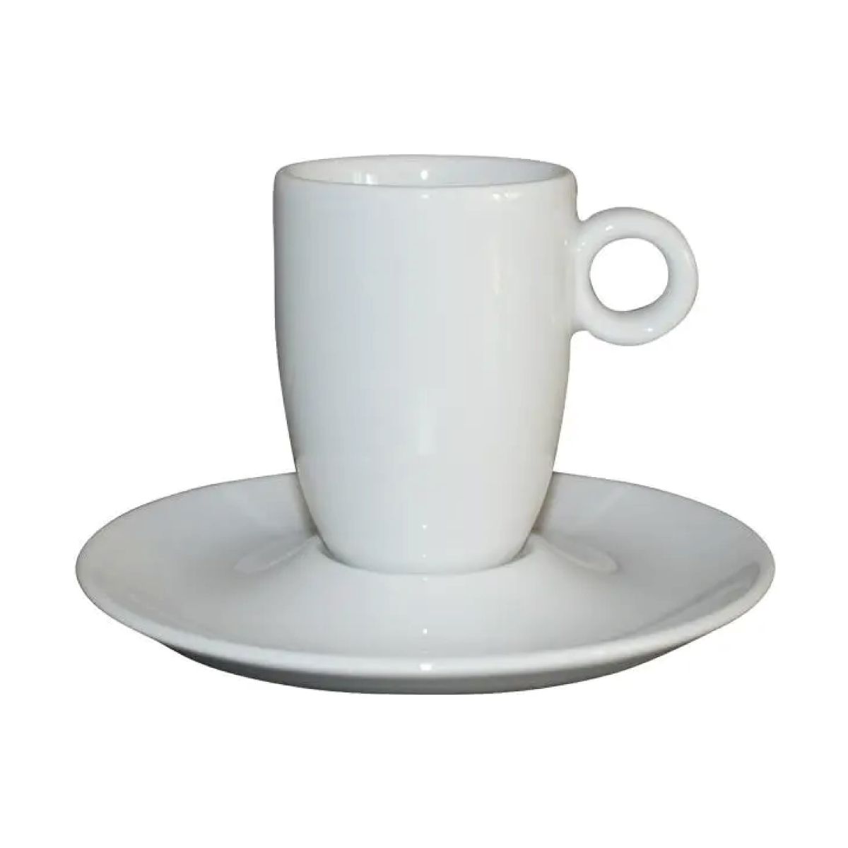 Vooraanzicht van Bola koffie hoog wit 19 cl. set porseleinen met slank en glad design. Vooraanzicht van Bola koffie hoog wit 19 cl. set porseleinen met slank en glad design.