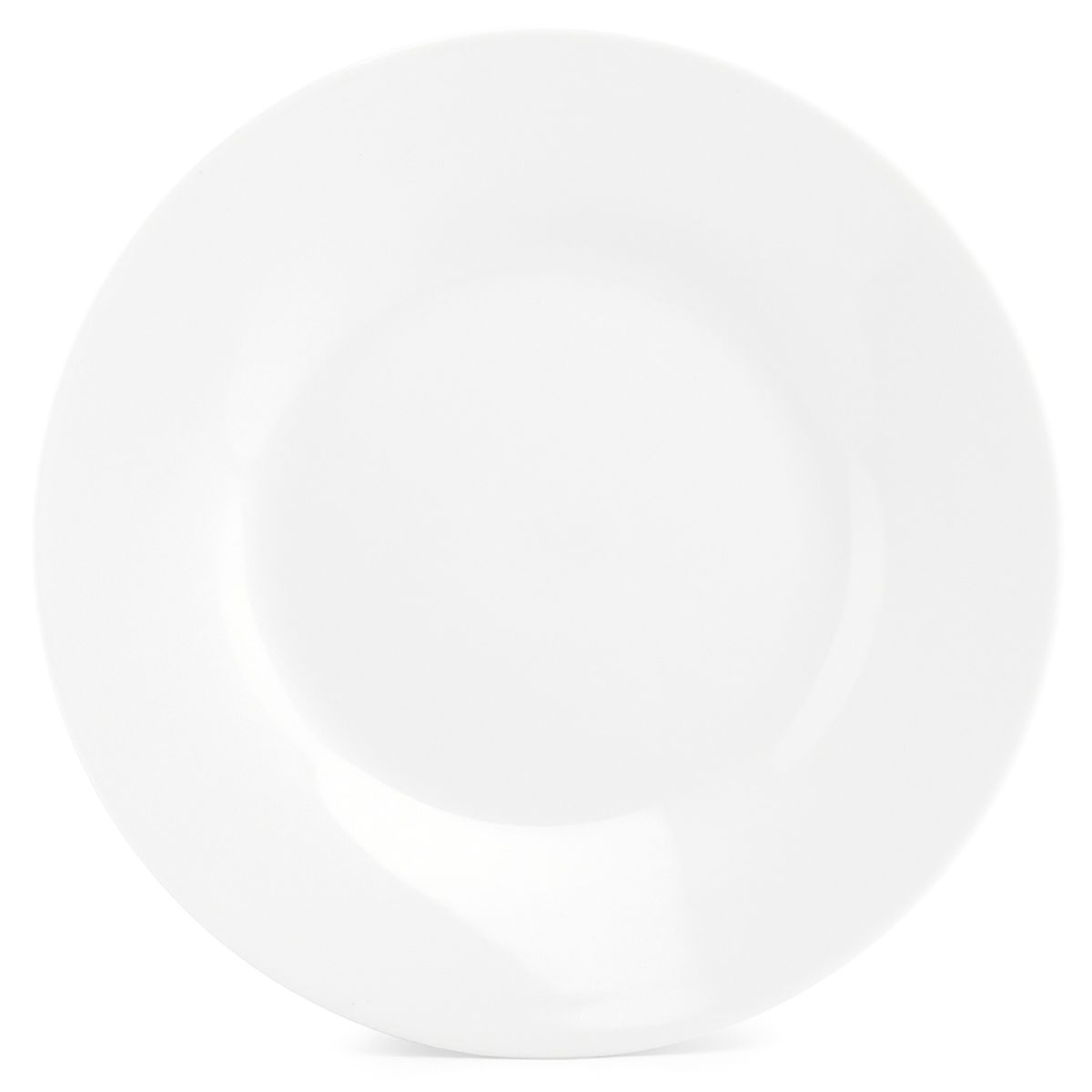 Rond porseleinen bord van 27 cm uit de Basic lijn, wit en symmetrisch van voren gezien. Rond porseleinen bord van 27 cm uit de Basic lijn, wit en symmetrisch van voren gezien.
