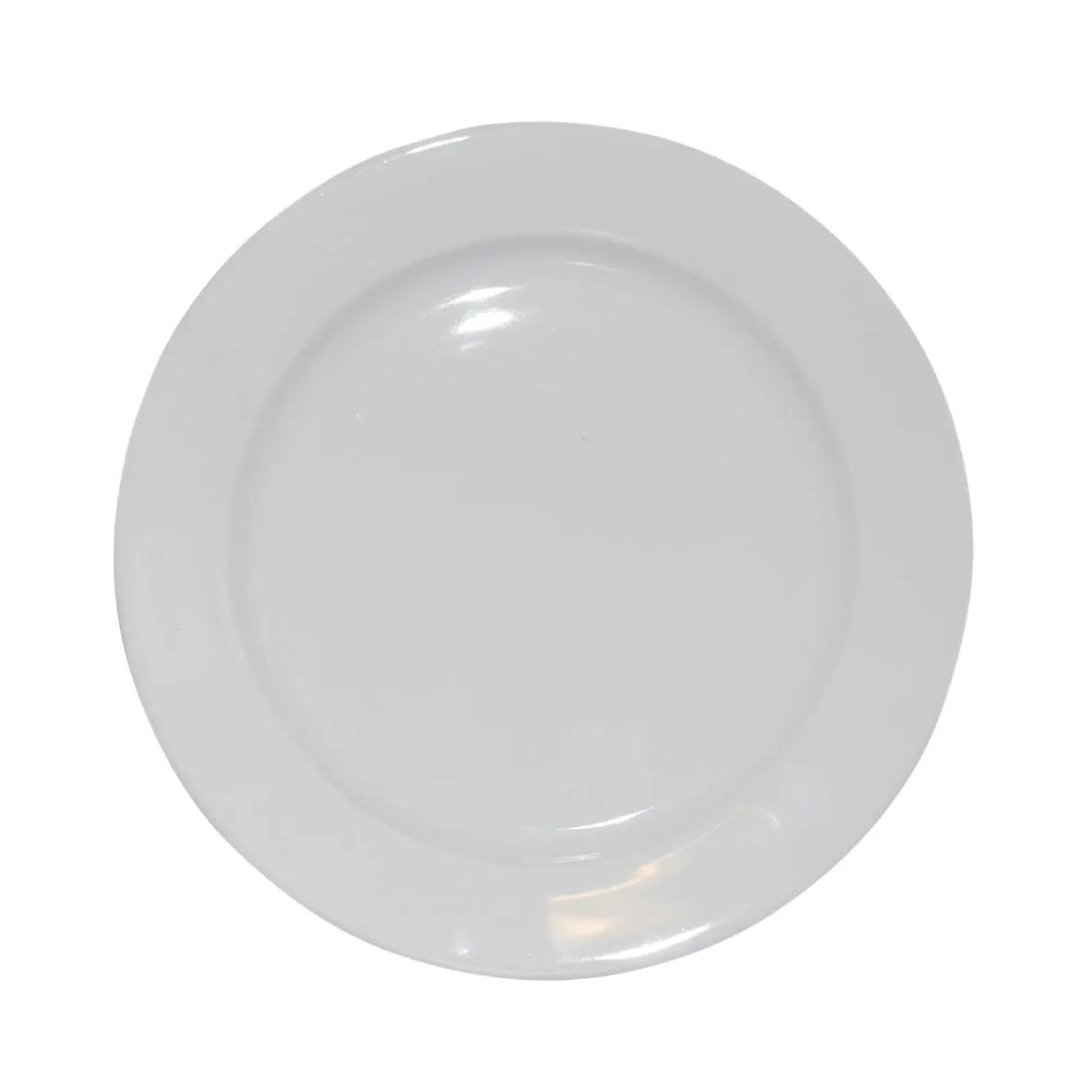 Vooraanzicht van porseleinen bord van 24 cm met brede witte rand en glad oppervlak. Vooraanzicht van porseleinen bord van 24 cm met brede witte rand en glad oppervlak.