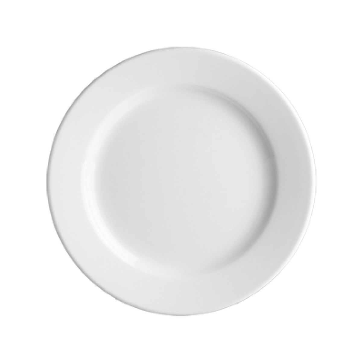 Vooraanzicht van een rond porseleinen Bord Princip 19 cm met glad oppervlak en witte afwerking. Vooraanzicht van een rond porseleinen Bord Princip 19 cm met glad oppervlak en witte afwerking.
