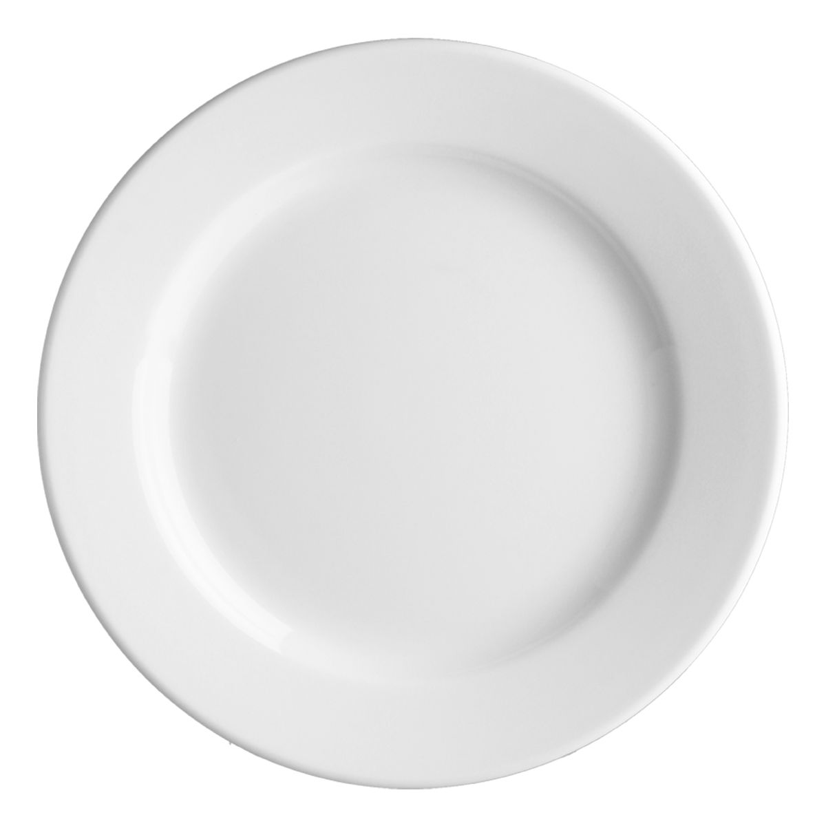 Rond wit porseleinen bord Princip 27 cm in vooraanzicht met effen afwerking en gladde rand.