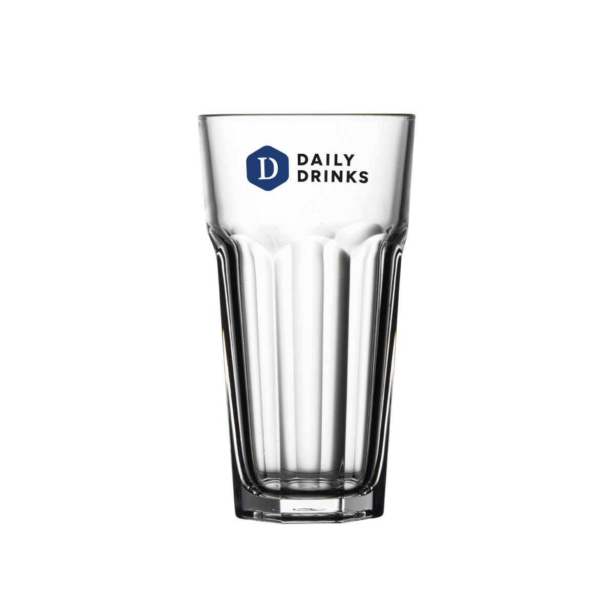 Casablanca Latte Hoog glas 28,5 cl. met meerkleurige logo-opdruk van DailyDrinks op de voorzijde.