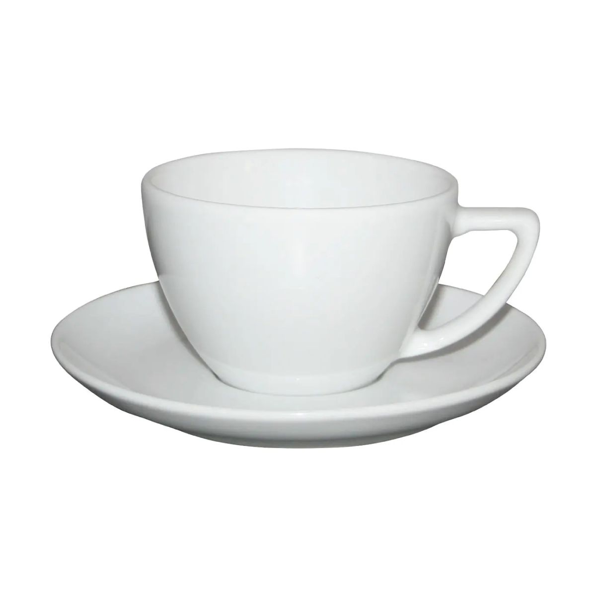 Classic Cappuccino SET van wit porselein met inhoud van 20 cl., in frontaal aanzicht weergegeven. Classic Cappuccino SET van wit porselein met inhoud van 20 cl., in frontaal aanzicht weergegeven.
