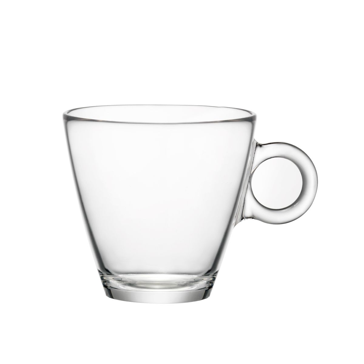 Vooraanzicht van Easy Bar cappuccino kop 23 cl, transparant glas met brede bovenrand en glad oppervlak. Vooraanzicht van Easy Bar cappuccino kop 23 cl, transparant glas met brede bovenrand en glad oppervlak.