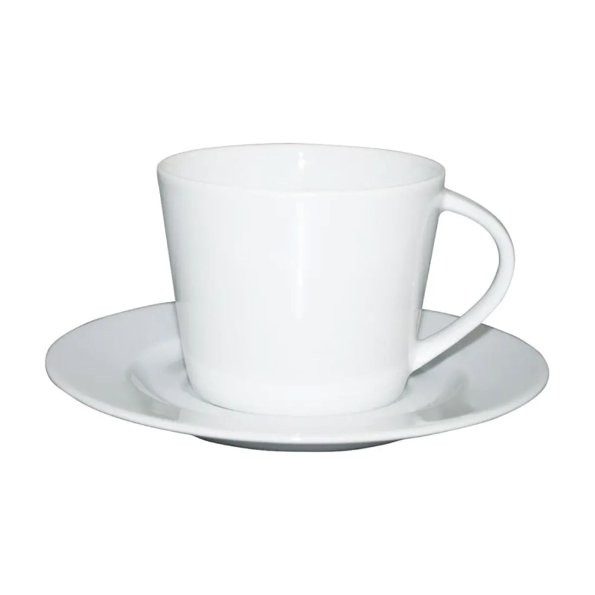 Vooraanzicht van de witte Eva Koffie SET 20 cl. in porselein, bestaande uit kop en schotel.