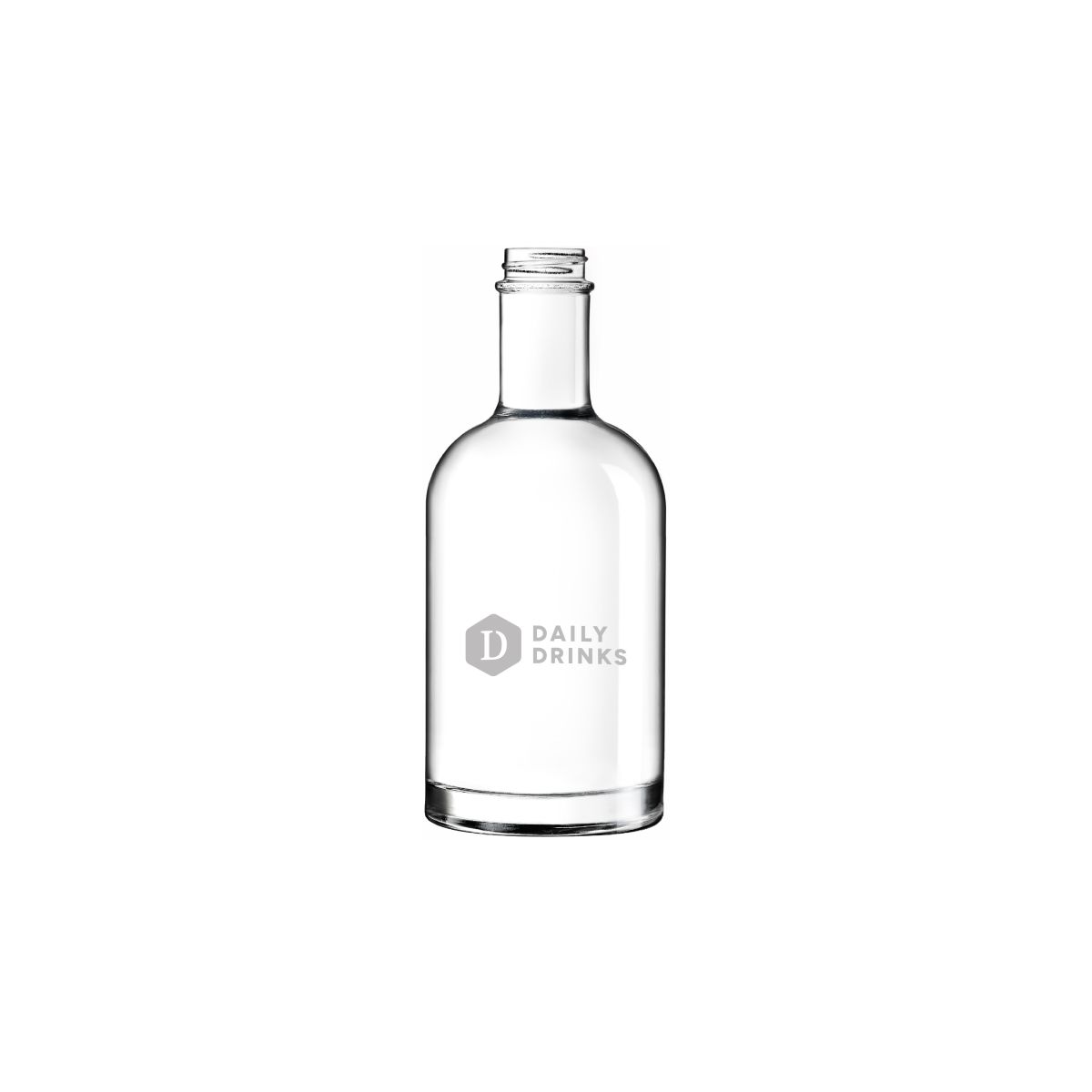 Gravure van DailyDrinks-logo in glas verwerkt op voorzijde fles Oslo 0,2 liter.