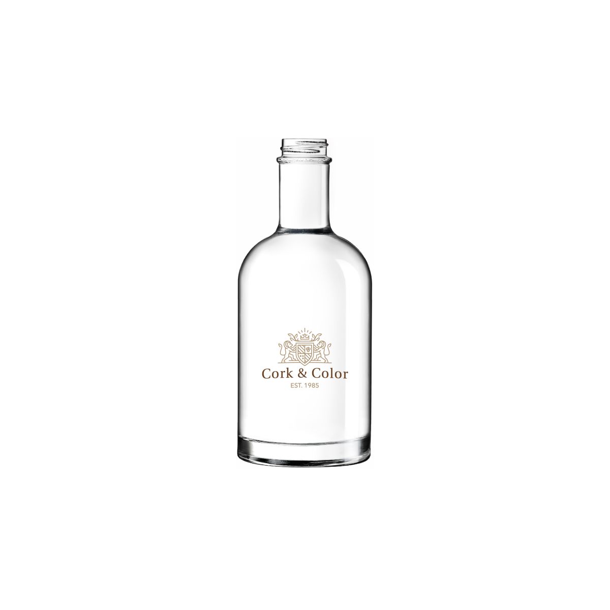 Glasfles Oslo 0,2 liter met meerkleurig CorkColor-logo op voorzijde.