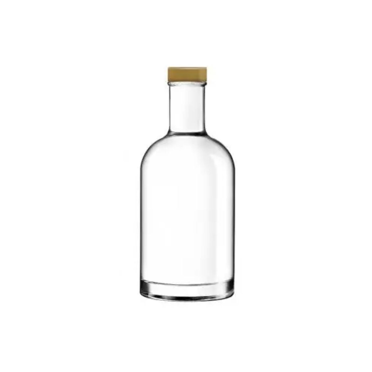 Glazen fles Oslo 0,35 liter in recht vooraanzicht met gouden dop of logo.