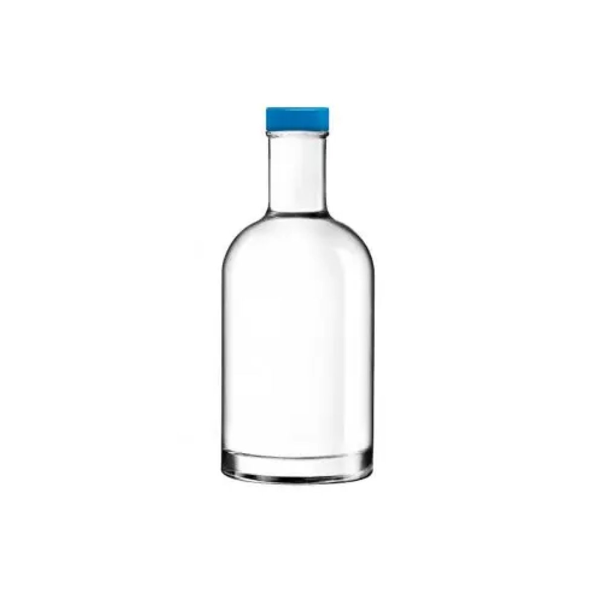 Glazen fles Oslo 0,35 liter in recht vooraanzicht met blauwe dop of logo.