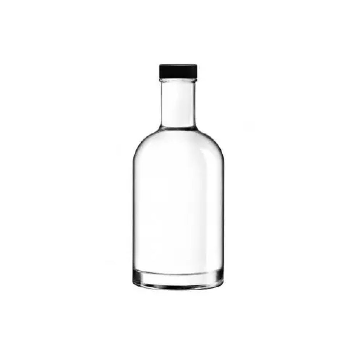 Glazen fles Oslo 0,35 liter in recht vooraanzicht met zwarte dop of logo. Glazen fles Oslo 0,35 liter in recht vooraanzicht met zwarte dop of logo.
