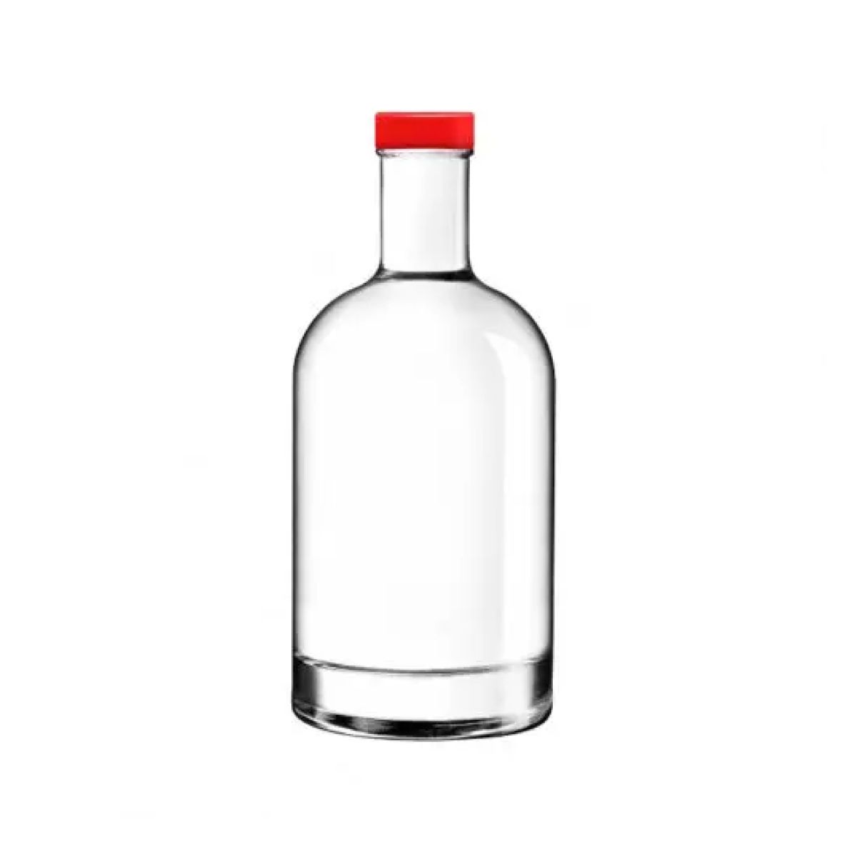 Fles Oslo 0,5 liter van helder glas met een rode dop in recht vooraanzicht zonder opdruk.