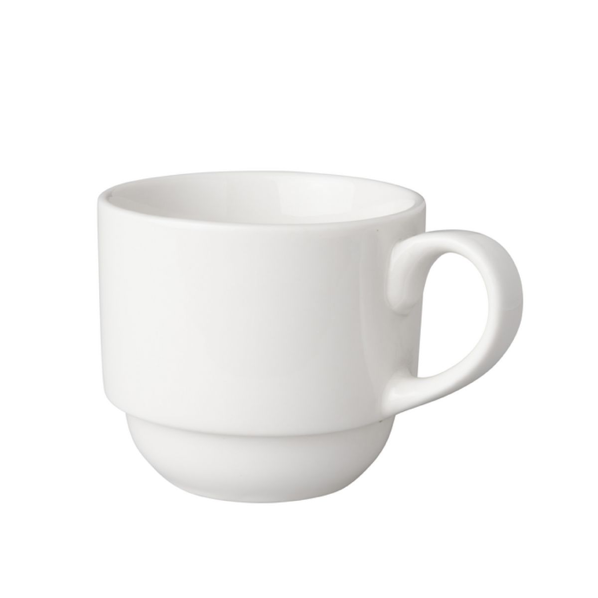 Witte porseleinen koffiekop Mammoet Budgetline 20 cl. breed model recht van voren in beeld gebracht. Witte porseleinen koffiekop Mammoet Budgetline 20 cl. breed model recht van voren in beeld gebracht.