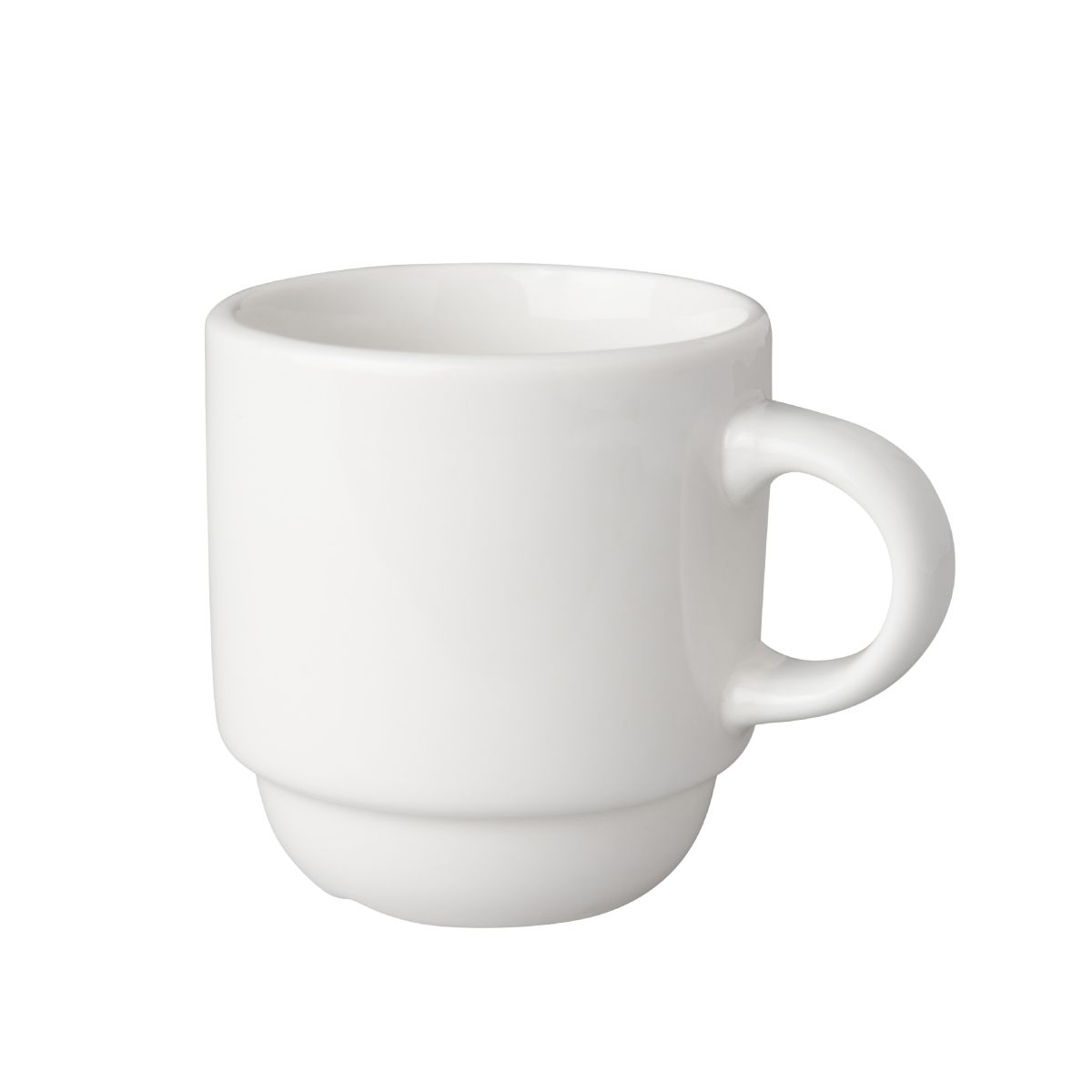 Vooraanzicht van Koffiekop wit Budgetline Smal 14 cl. met slanke vorm en klein oor. Vooraanzicht van Koffiekop wit Budgetline Smal 14 cl. met slanke vorm en klein oor.