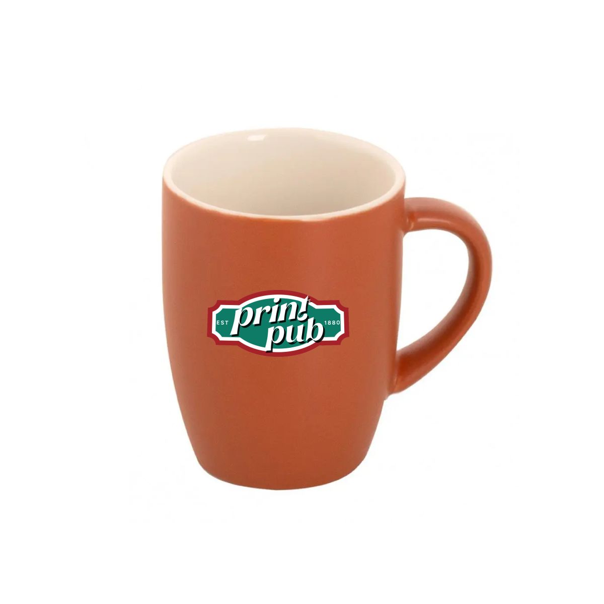 Robusta mok 18 cl. van porselein met meerkleurig PrintPub-logo in vooraanzicht.