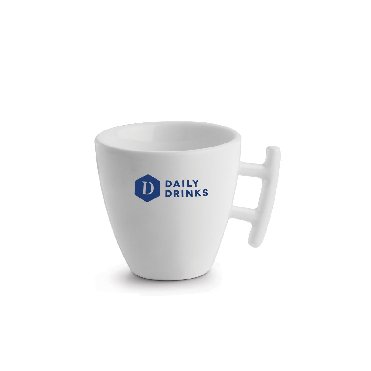 Squito espressokop 8 cl van porselein met DailyDrinks logo in één kleur op het vooraanzicht.