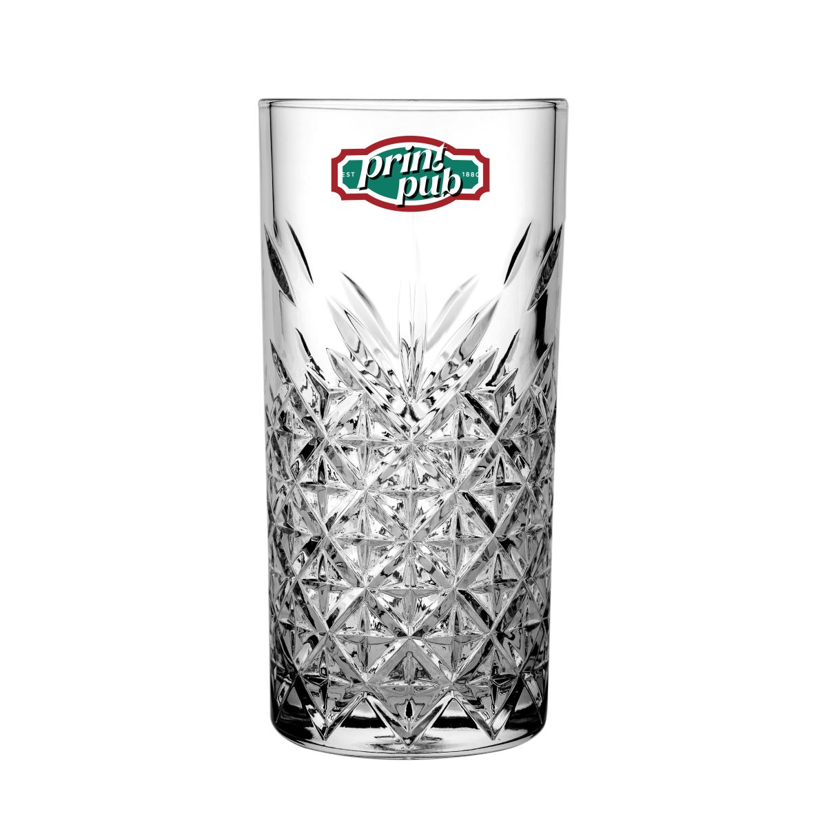Logo in meerdere kleuren van PrintPub gedrukt op het voorvlak van glas 30 cl.