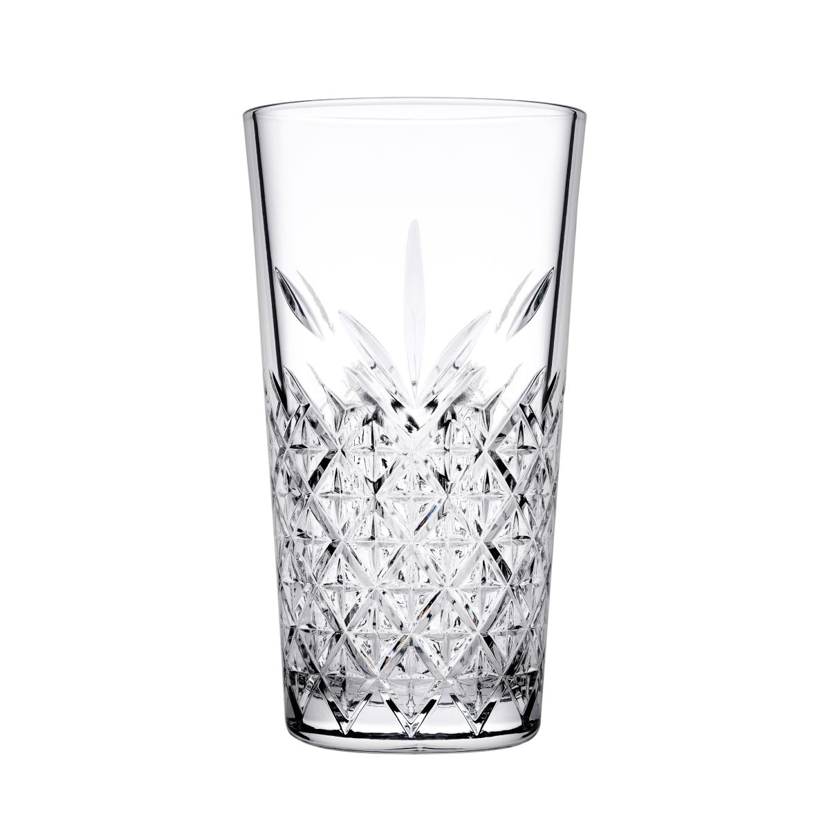 Stapelbaar Timeless Longdrink glas 34,5 cl. rechtopstaand weergegeven in vooraanzicht. Stapelbaar Timeless Longdrink glas 34,5 cl. rechtopstaand weergegeven in vooraanzicht.