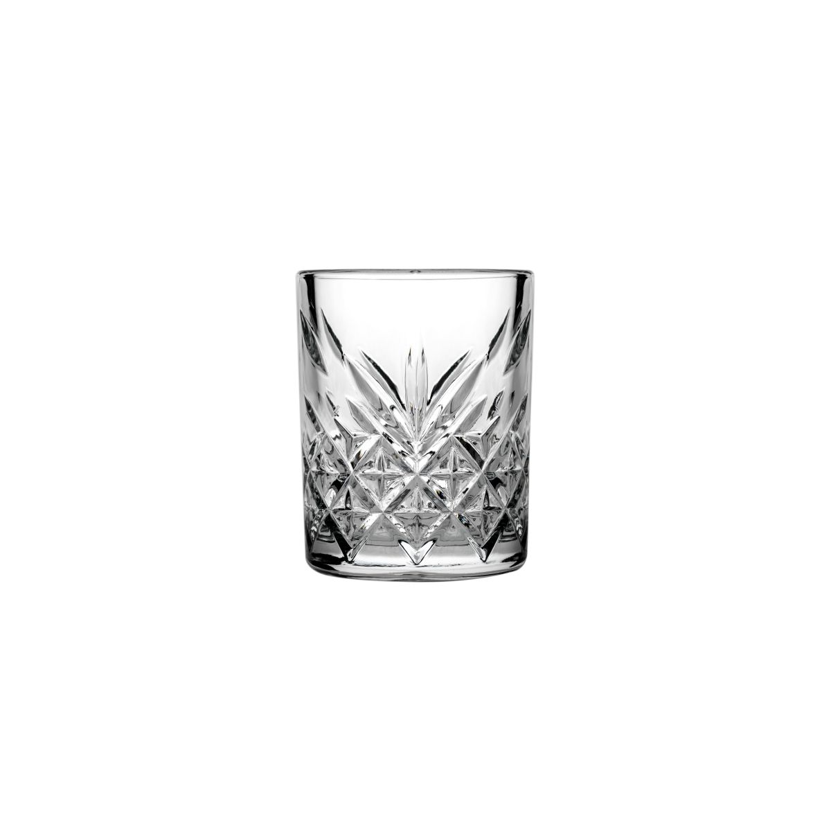 Vooraanzicht van het Timeless Shotglas 6 cl. met cilindervorm en glad transparant glas. Vooraanzicht van het Timeless Shotglas 6 cl. met cilindervorm en glad transparant glas.