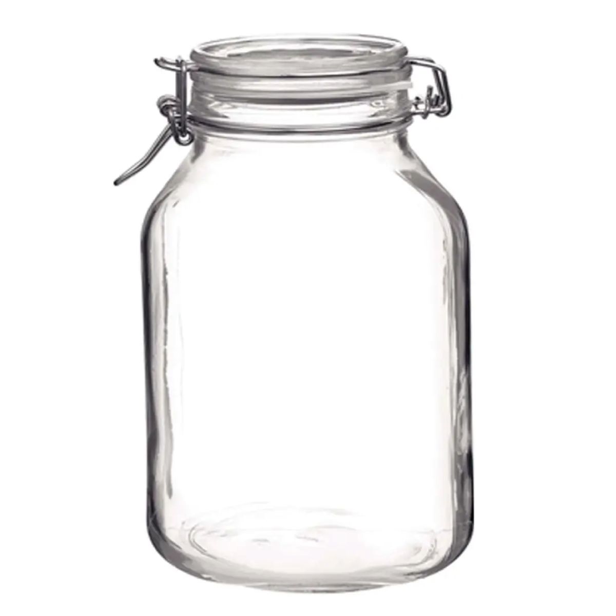 Vooraanzicht van de ronde Weckpot Fido 5 liter met glazen pot en metalen beugelsluiting. Vooraanzicht van de ronde Weckpot Fido 5 liter met glazen pot en metalen beugelsluiting.